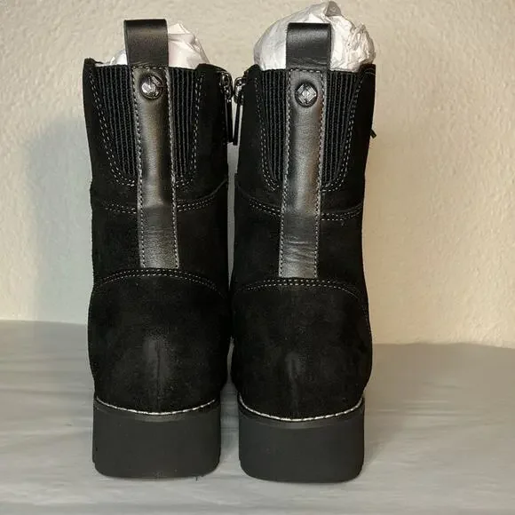 Donald Pliner Ease waxy suede Ankle Boots Womens Size 6 lace‎ up boot black - Picture 4 of 7